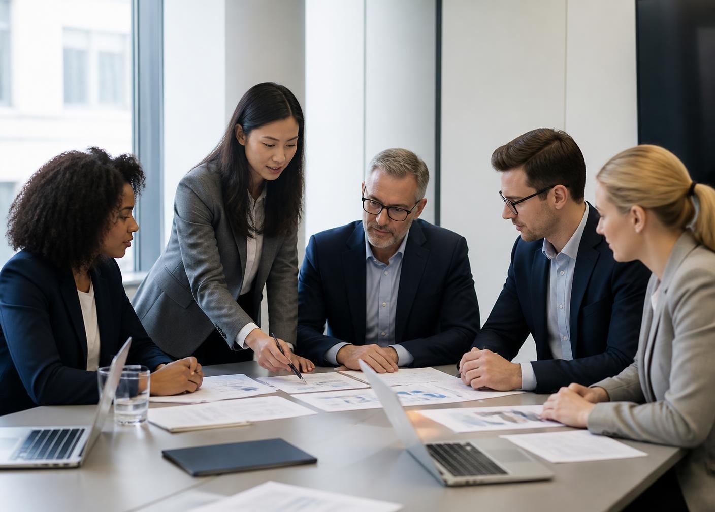 SV Partners audit team reviewing client reports in a meeting room